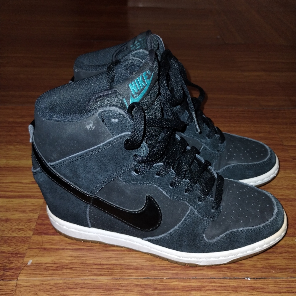 Nike Womens Dunk Sky Hi Black GUM Hidden Wedge Sneakers Shoes 6.5 644877-011